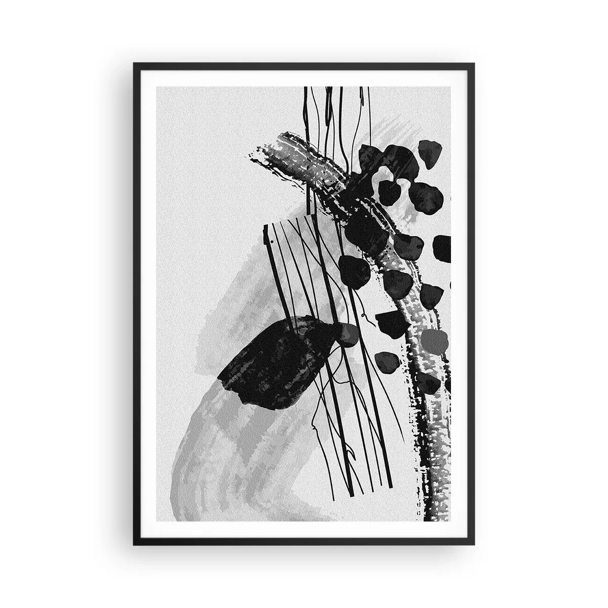 Plakat i sort ramme - Sort og hvid organisk abstraktion - 70x100 cm