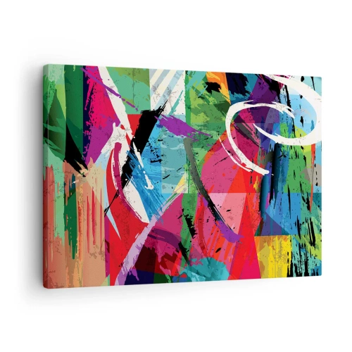 Lærredstryk - Billede på lærred - Farverig abstraktion med dynamiske penselstrøg - 70x50cm - Hurtig, livlig og hoppende - Moderne vægdekoration til stue og soveværelse ARTTOR