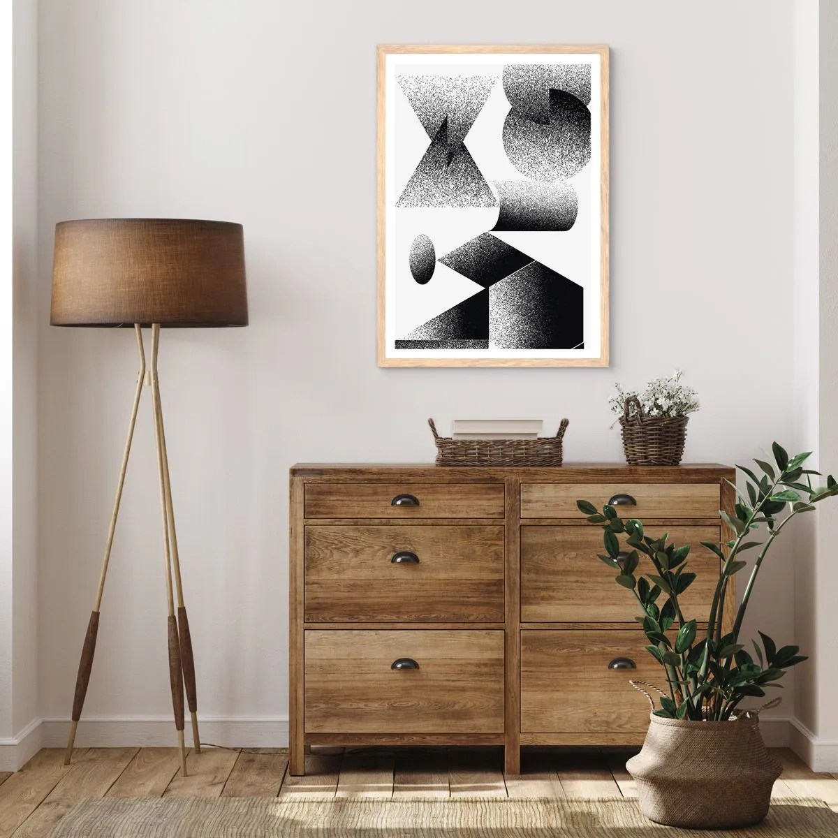 Plakat i ramme af lyst egetræ - Vinkler og ovaler - 70x100 cm