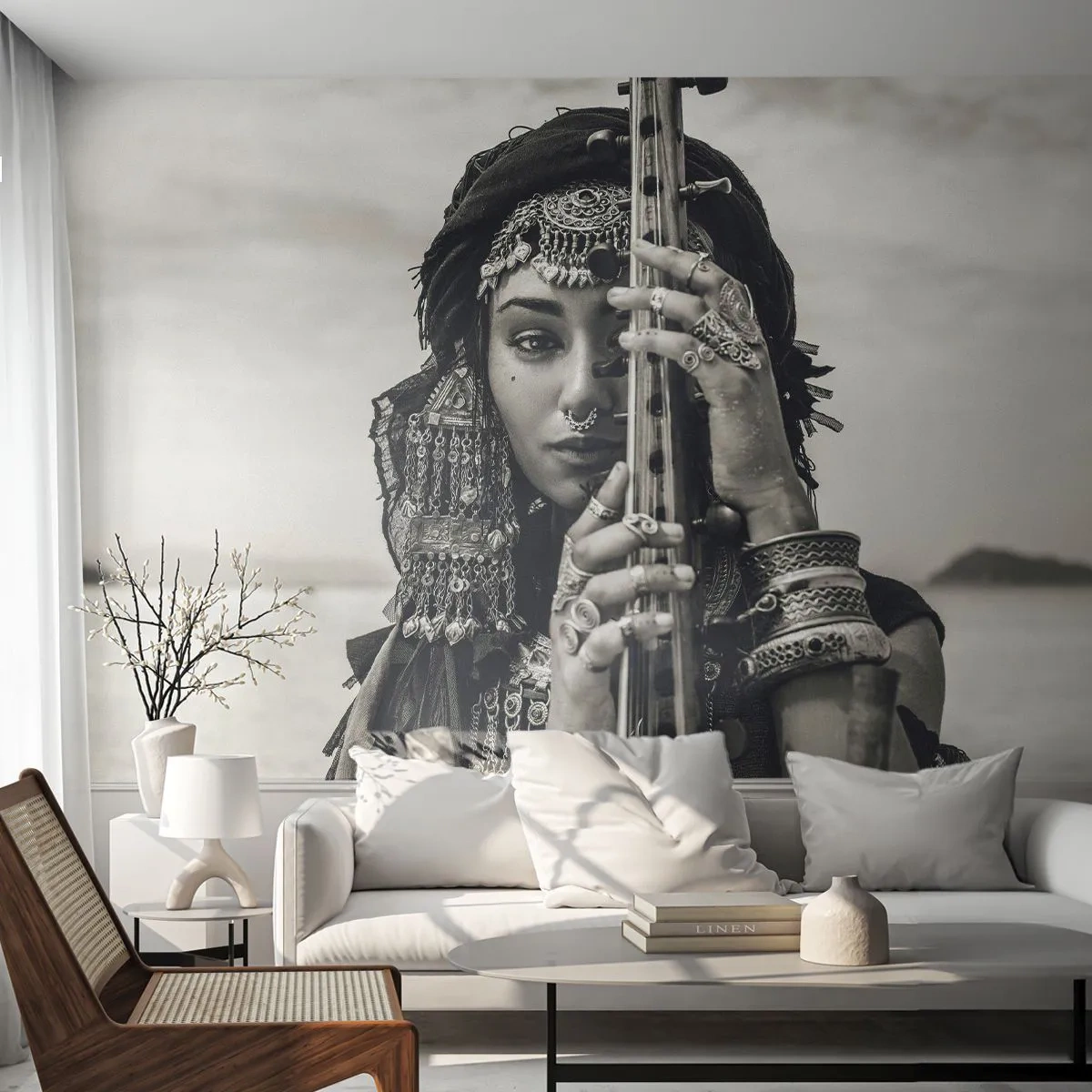 Fototapet Premium Sand - Selve den orientalske musik - Kvinde, Boho, Smykker - 100x70 cm