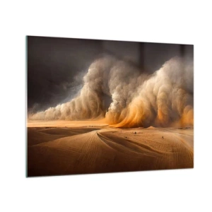 Billede på glas - En sandstorm over ørkenen i dramatisk lys - 70x50cm - Ørkenens vrede - Moderne vægdekoration til stue og soveværelse ARTTOR