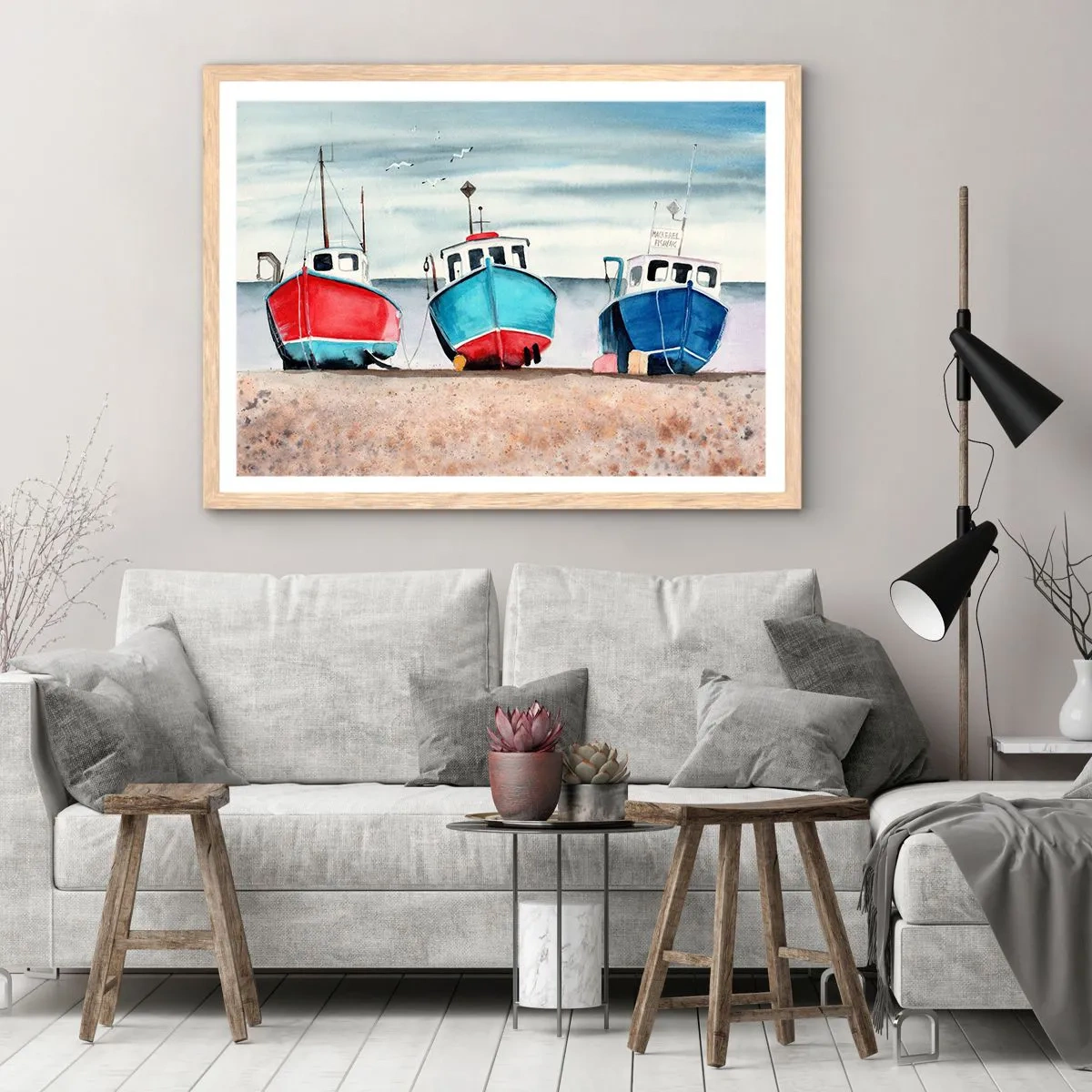 Plakat i ramme af lyst egetræ - Klar til at fange - 40x30 cm