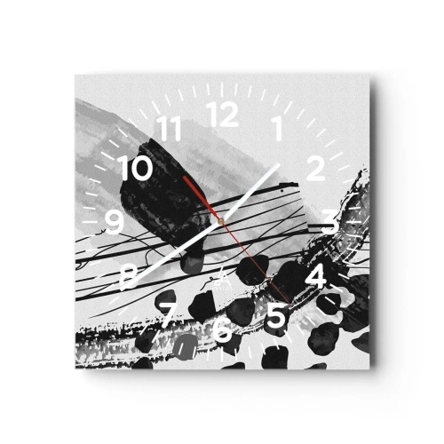 Vægur, Uret - Sort og hvid organisk abstraktion - 30x30 cm