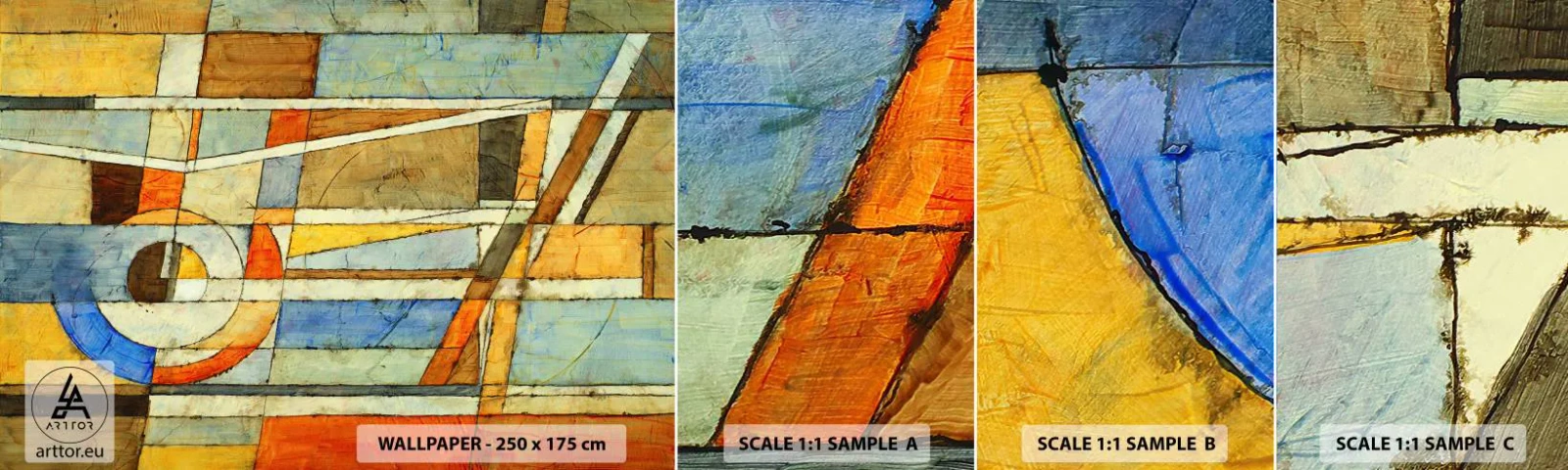 Prøve Fototapet Selvklæbende Deluxe Sticker - Kubisme på en byggeplads - Abstraktion, Stykke, Grafik - 100x30 cm