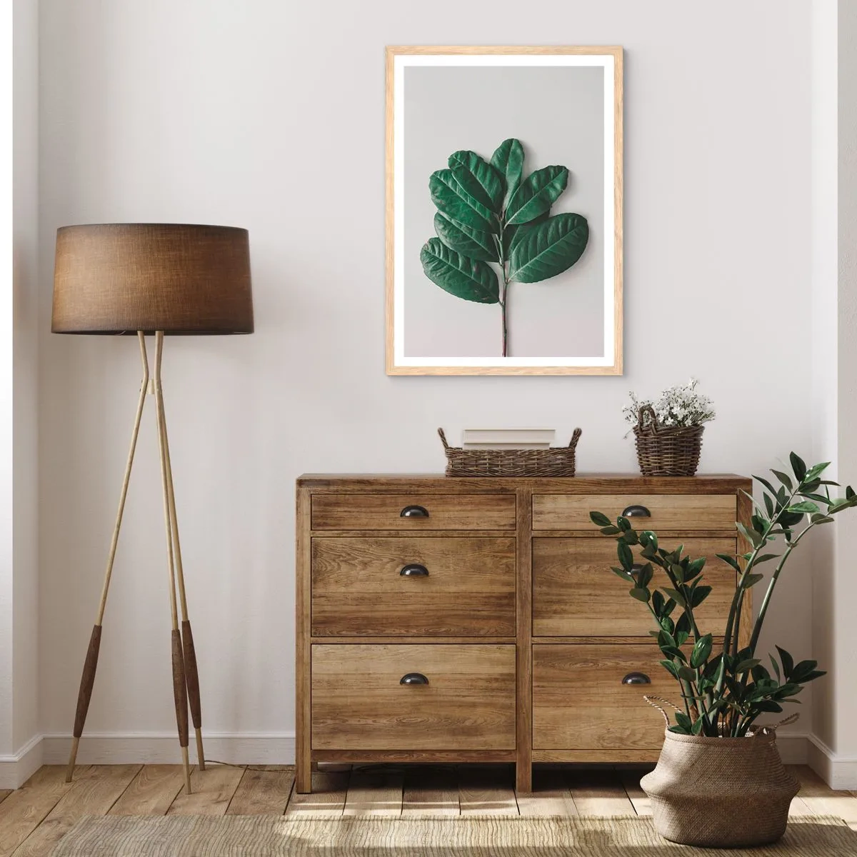 Plakat i ramme af lyst egetræ - Tegning af selve naturen - 50x70 cm