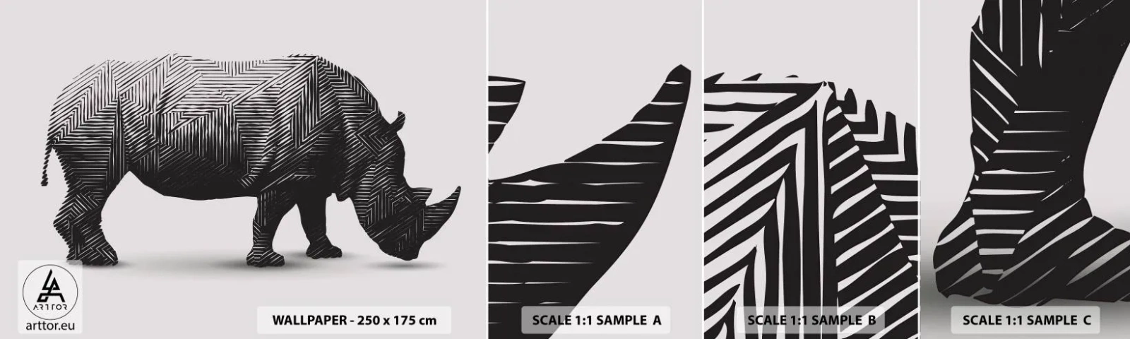 Prøve Fototapet Selvklæbende Deluxe Sticker - Naturens geometriske skønhed - Dyr, Næsehorn, Grafik - 100x30 cm