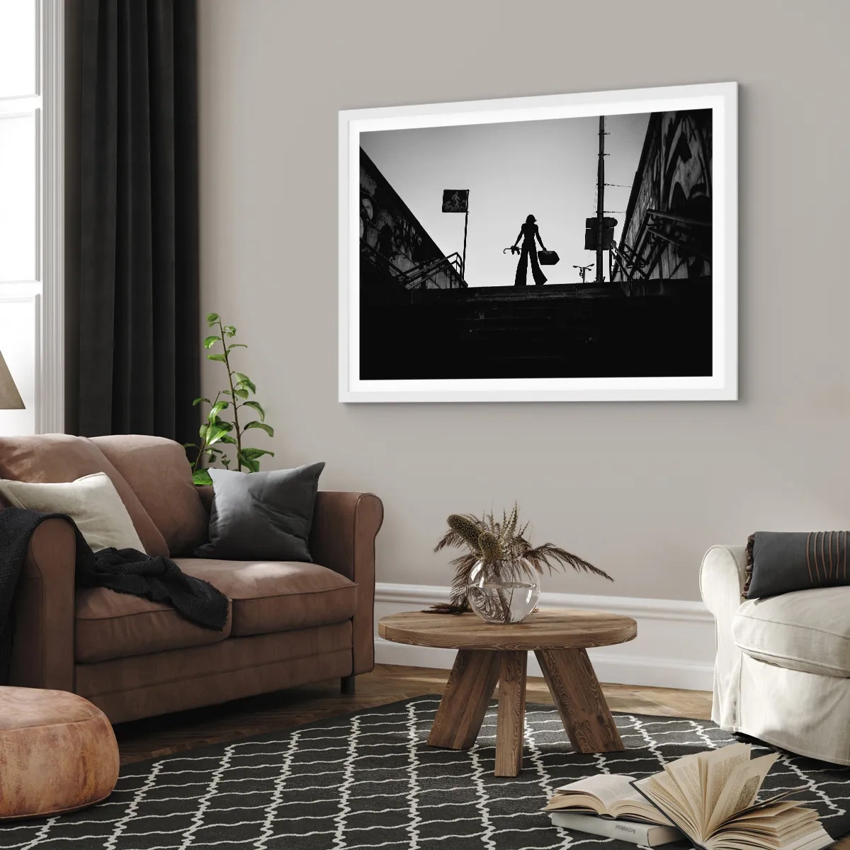 Plakat i hvid ramme - Vandring i byen - 100x70 cm