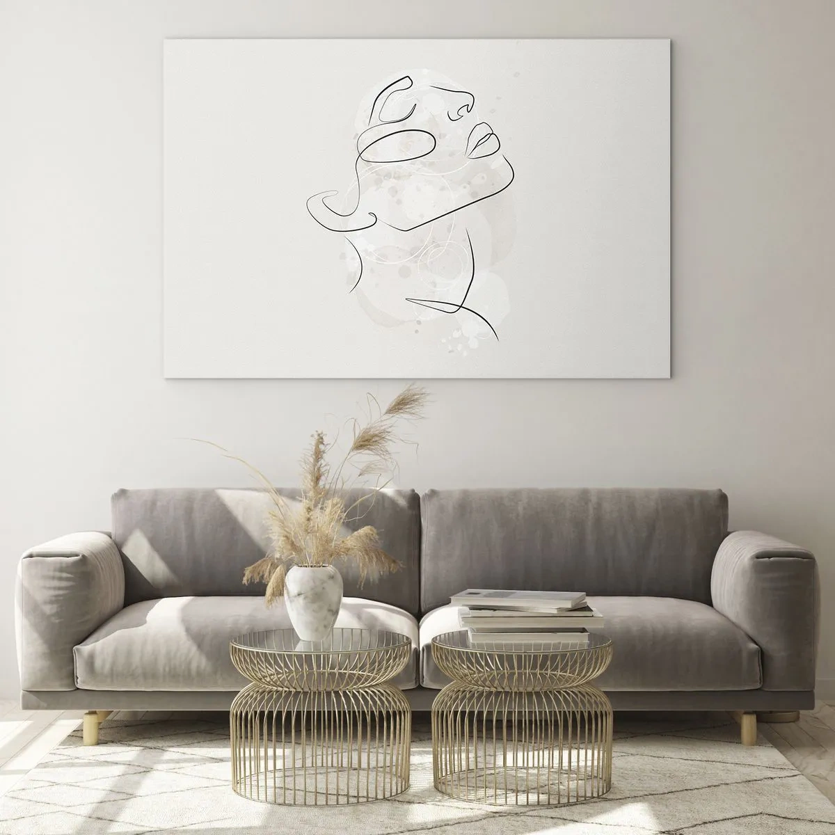 Billede på glas - Et minimalistisk kvindeansigt tegnet med én linje. - 70x50cm - Skitse af drømmen - Moderne vægdekoration til stue og soveværelse ARTTOR