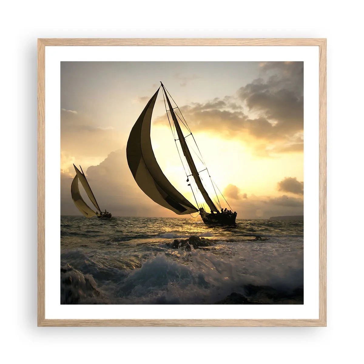 Plakat i ramme af lyst egetræ - I medvind og modvind - 60x60 cm