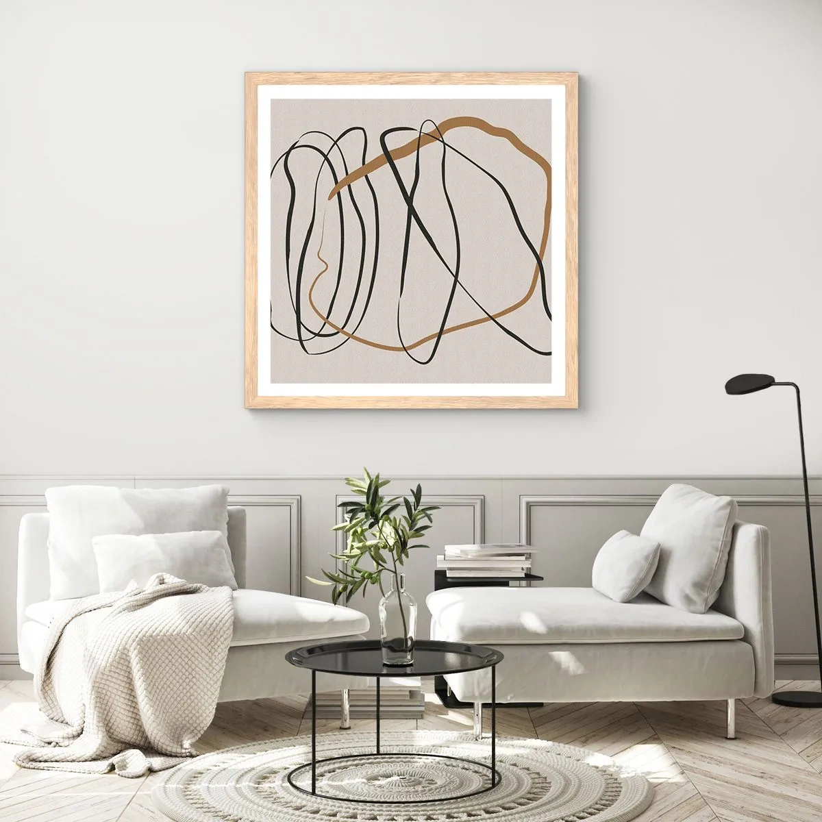 Plakat i ramme af lyst egetræ - Komposition - dans i besiddelse - 50x50 cm