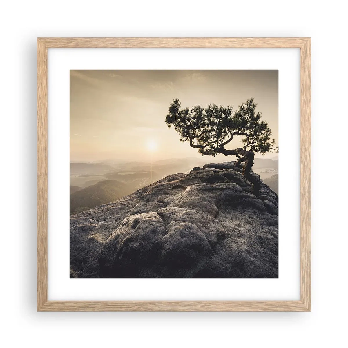 Plakat i ramme af lyst egetræ - Livet vinder altid - 40x40 cm