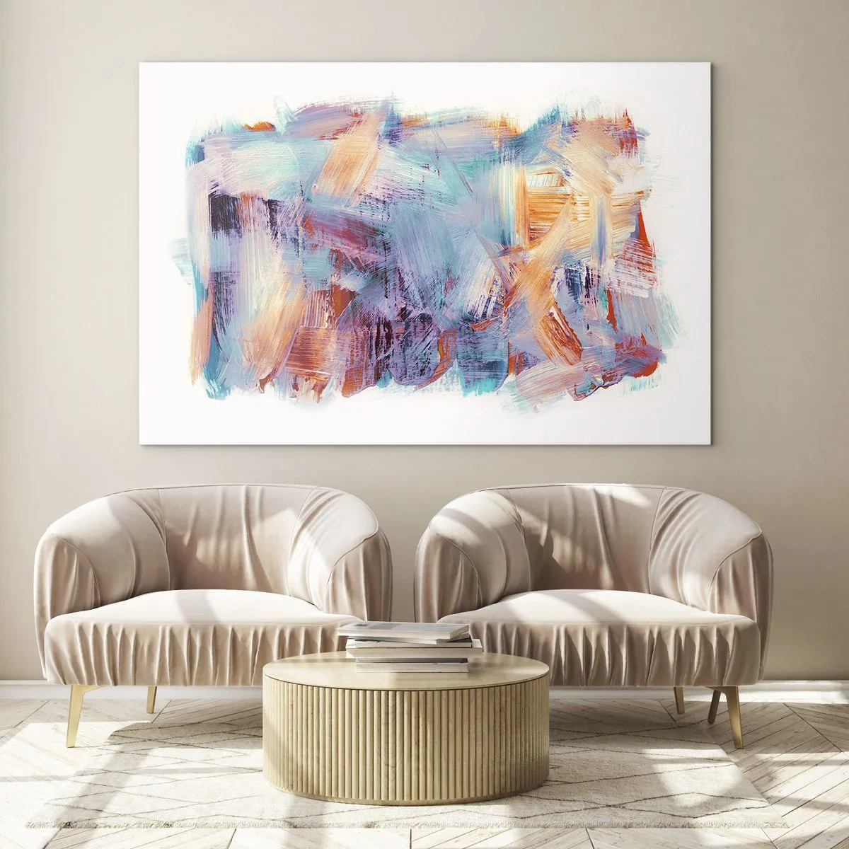 Billede på glas - Farverige penselstrøg i pastel abstraktion - 70x50cm - Farverigt rod - Moderne vægdekoration til stue og soveværelse ARTTOR