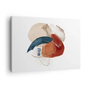 Lærredstryk - Billede på lærred - En abstrakt komposition med pletter i jordagtige og marineblå nuancer. - 70x50cm - Oval sammensætning - Moderne vægdekoration til stue og soveværelse ARTTOR