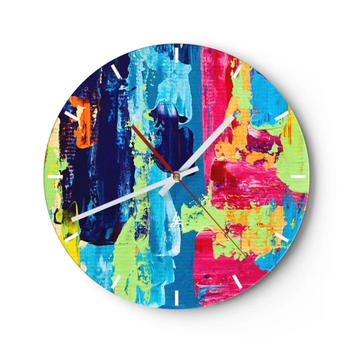 Vægur, Uret - Farverige abstrakte malestrøg på en rund urskive - 30x30cm - Livet er smukt! - Moderne vægdekoration til stue, køkken og soveværelse ARTTOR