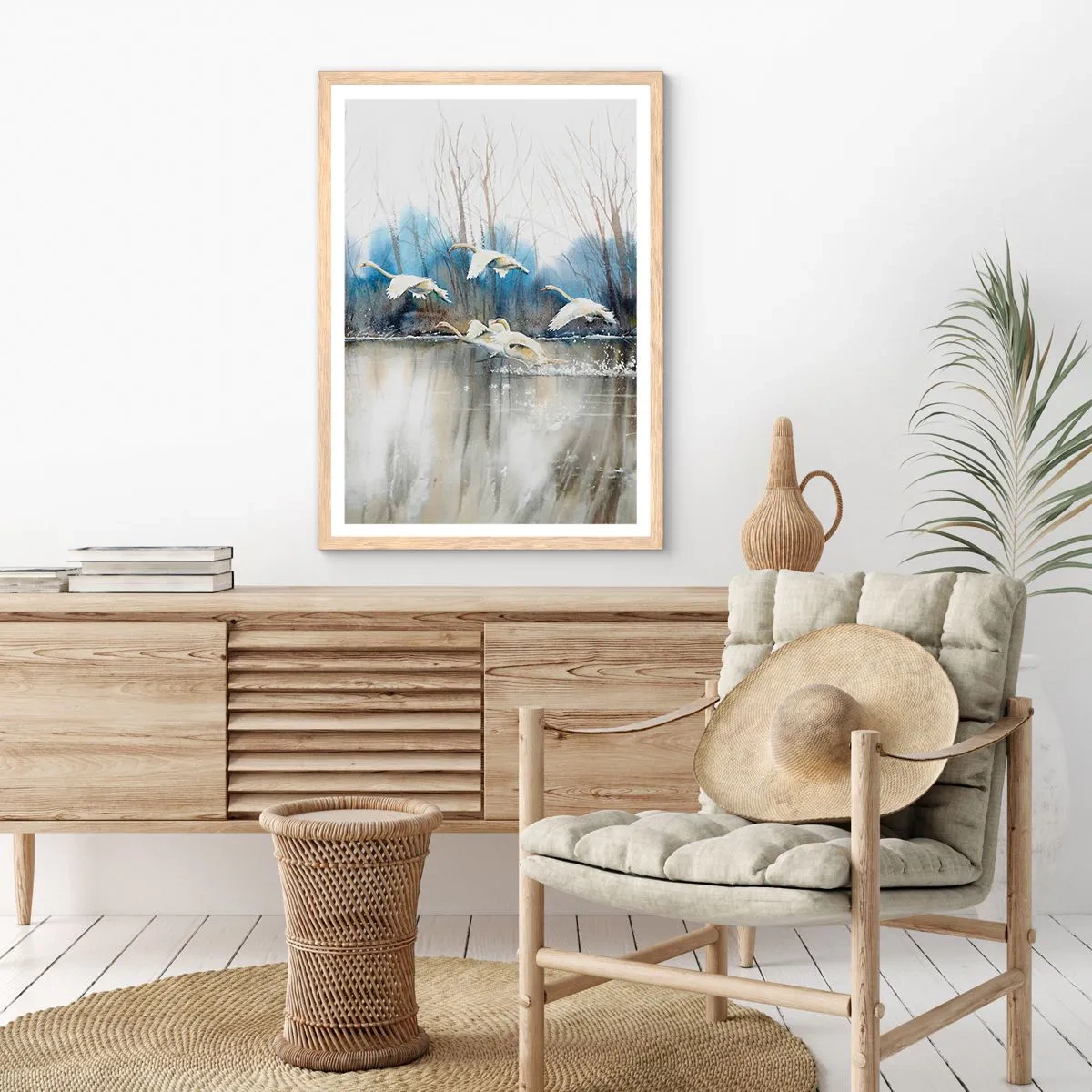 Plakat i ramme af lyst egetræ - Som i en fortælling om vilde svaner - 70x100 cm