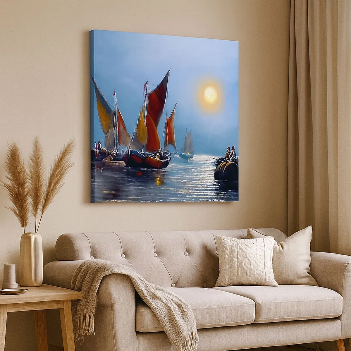 Lærredstryk - Billede på lærred - Natfiskeri - 30x30 cm