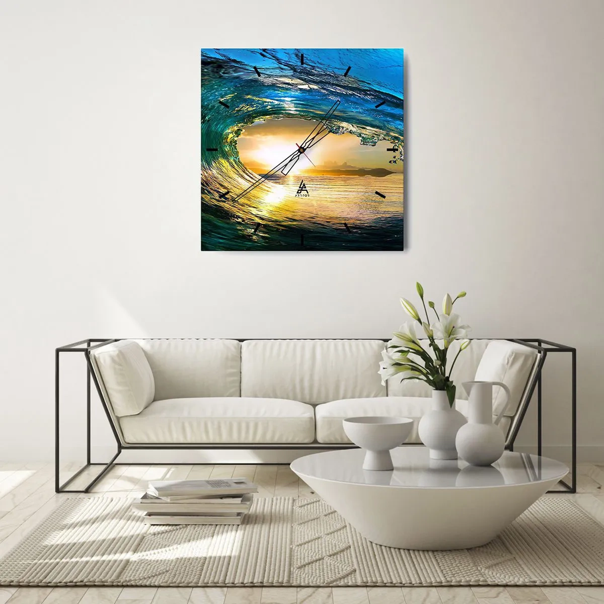 Vægur, Uret - I smaragdgylden krystal - 40x40 cm