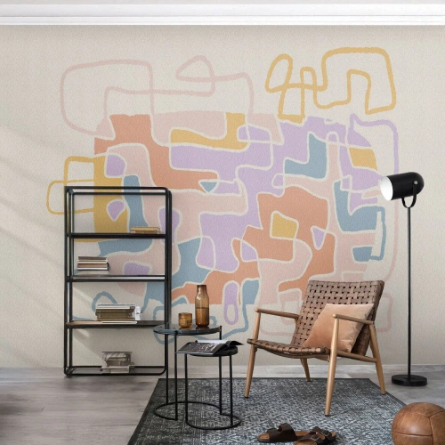 Fototapet på mål Standard Eco - Labyrint - et glædeligt eventyr - Minimalisme, Pastel, Linjer