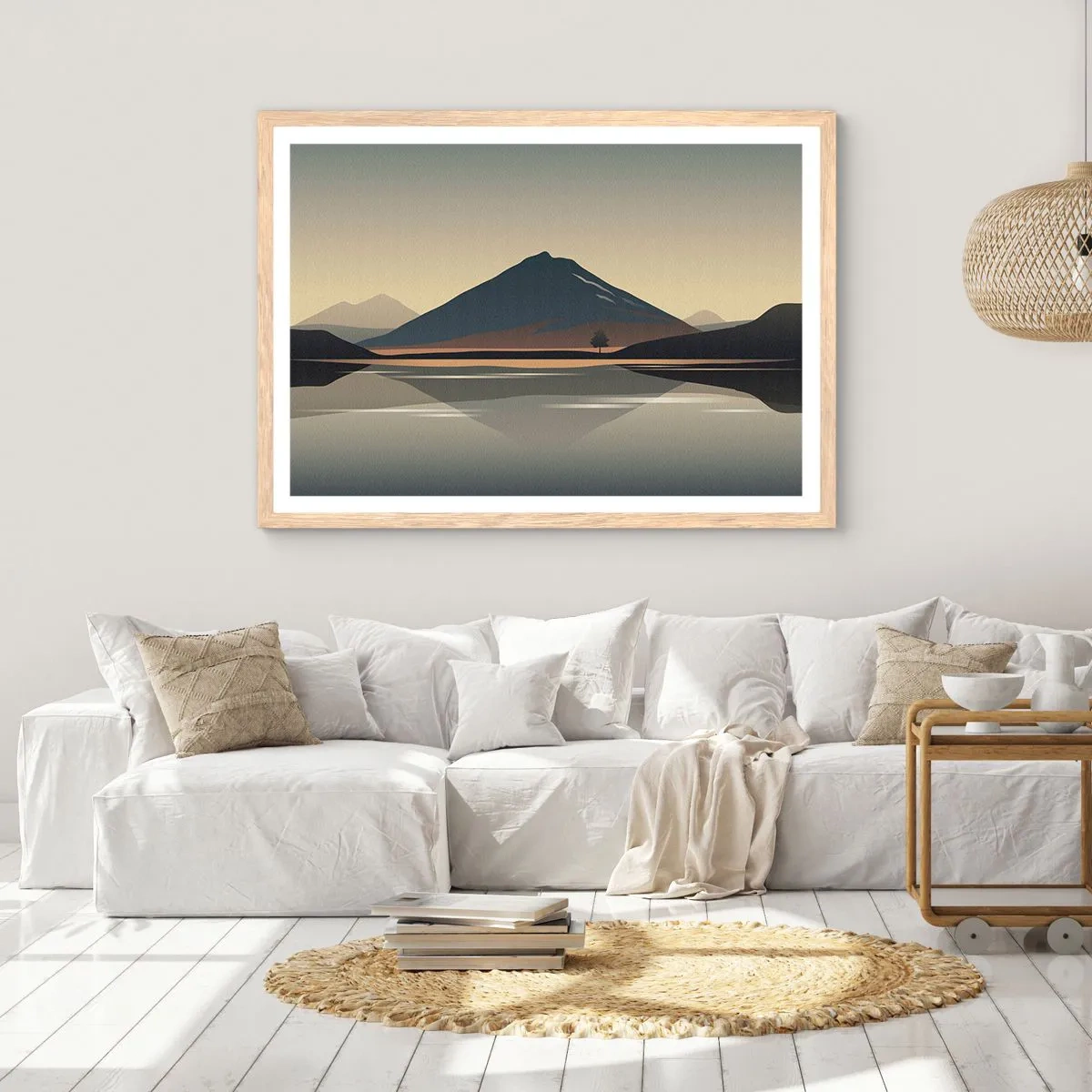 Plakat i ramme af lyst egetræ - Spejlrefleksion - 100x70 cm