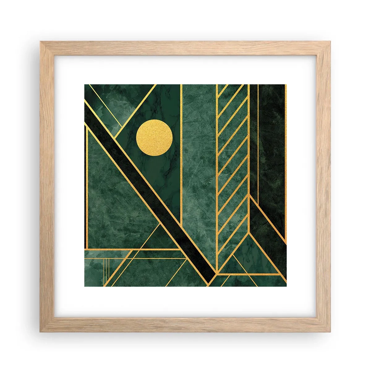 Plakat i ramme af lyst egetræ - Dynamikken i guld og azurblå - 30x30 cm