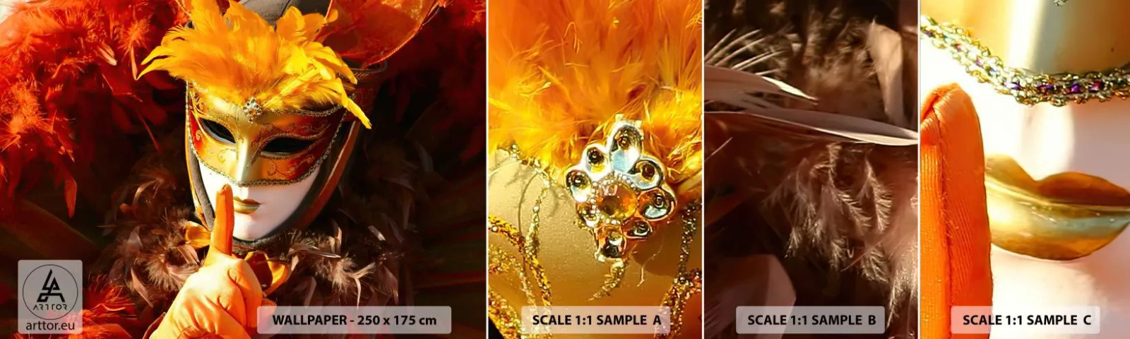 Fototapet Prøve Standard Eco - Mystik er en del af spillet - Venetiansk maske, Stykke, Venedig - 100x30 cm