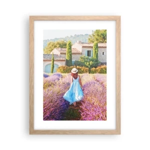 Plakat i ramme af lyst egetræ - Lavendel pige - 30x40 cm