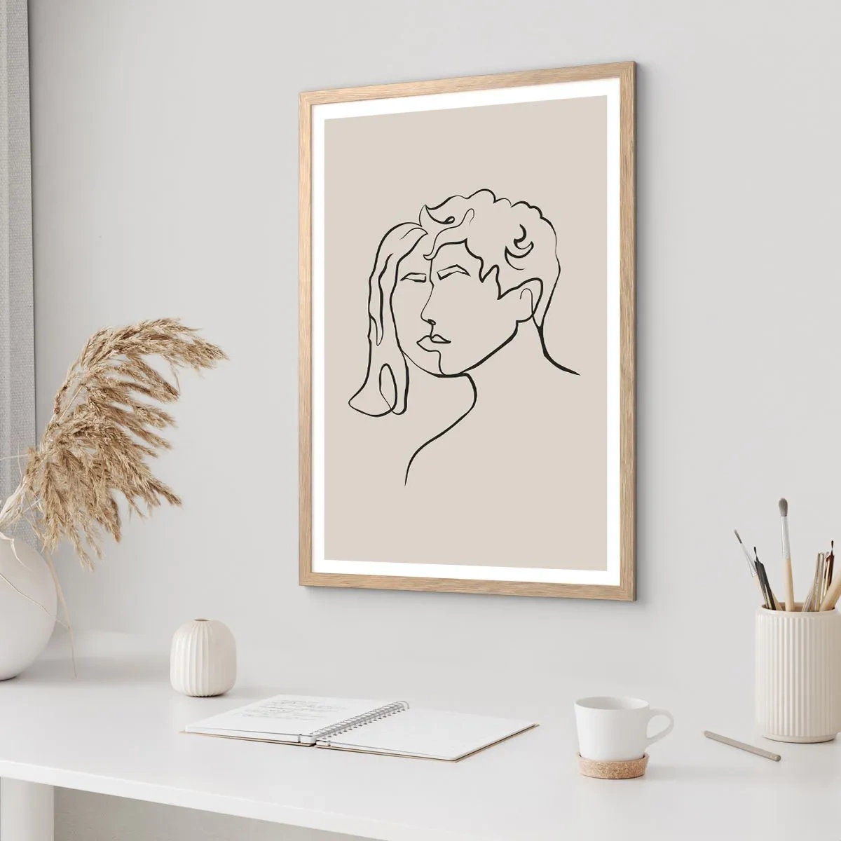 Plakat i ramme af lyst egetræ - Og enhed er blevet til - 70x100 cm