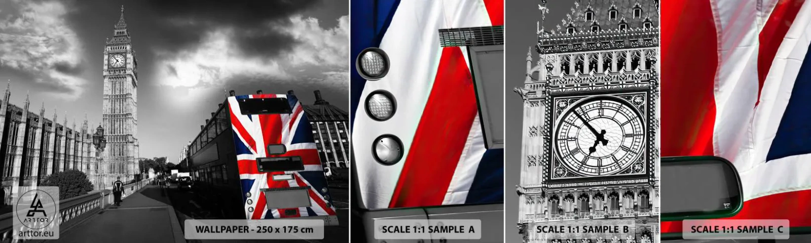 Prøve Fototapet Selvklæbende Deluxe Sticker - Stolt og stor - By, London, London Bus - 100x30 cm