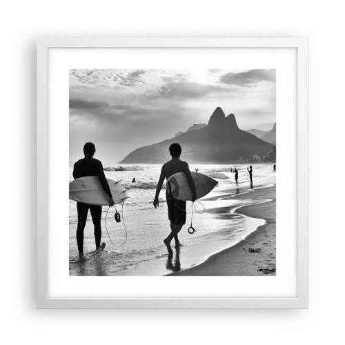 Plakat i hvid ramme - Samba til én bølge - 40x40 cm