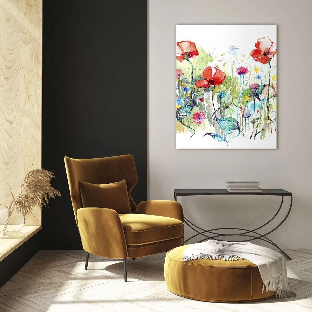 Billede på glas - En blomstrende eng i maj - 70x100 cm