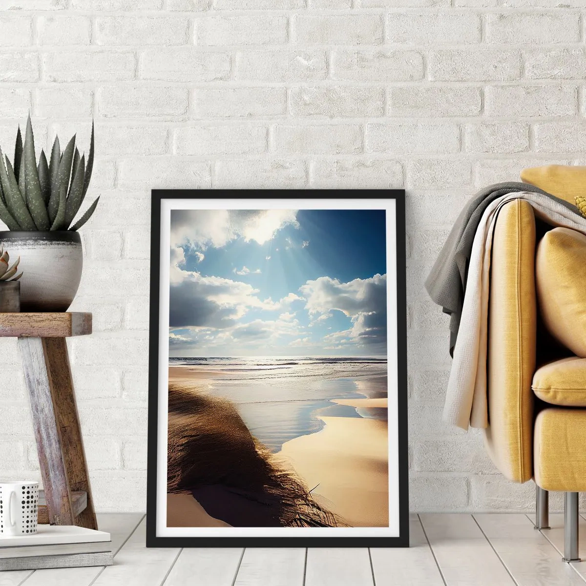 Plakat i sort ramme - Strand, vild strand - 50x70 cm