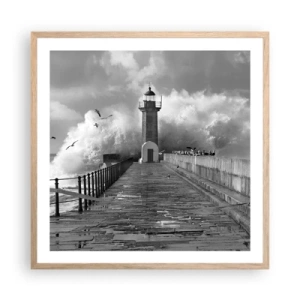 Plakat i ramme af lyst egetræ - Frygtløs  - 60x60 cm