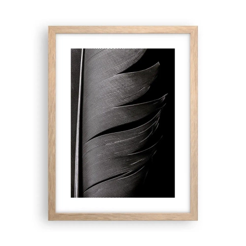 Plakat i ramme af lyst egetræ - Fjer - en vidunderlig konstruktion - 30x40 cm