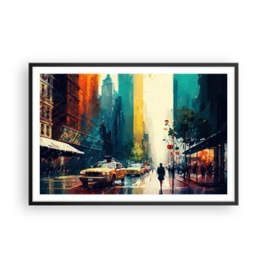 Plakat i sort ramme - New York - her er selv regnen farverig - 91x61 cm