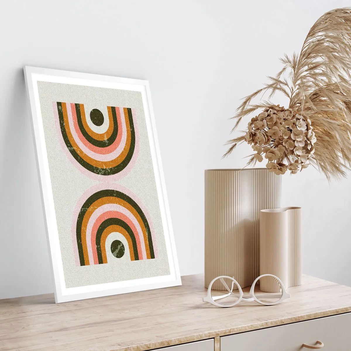 Plakat i hvid ramme - Tvilling-abstraktion - 70x100 cm