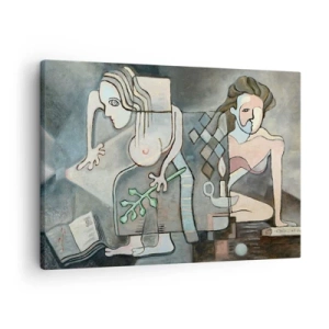 Lærredstryk - Billede på lærred - Abstrakte figurer i en symbolsk komposition med dyb betydning - 70x50cm - En mosaik af ånd og materie - Moderne vægdekoration til stue og soveværelse ARTTOR