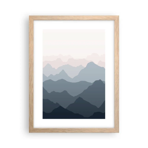 Plakat i ramme af lyst egetræ - Bølger af bjerge - 30x40 cm