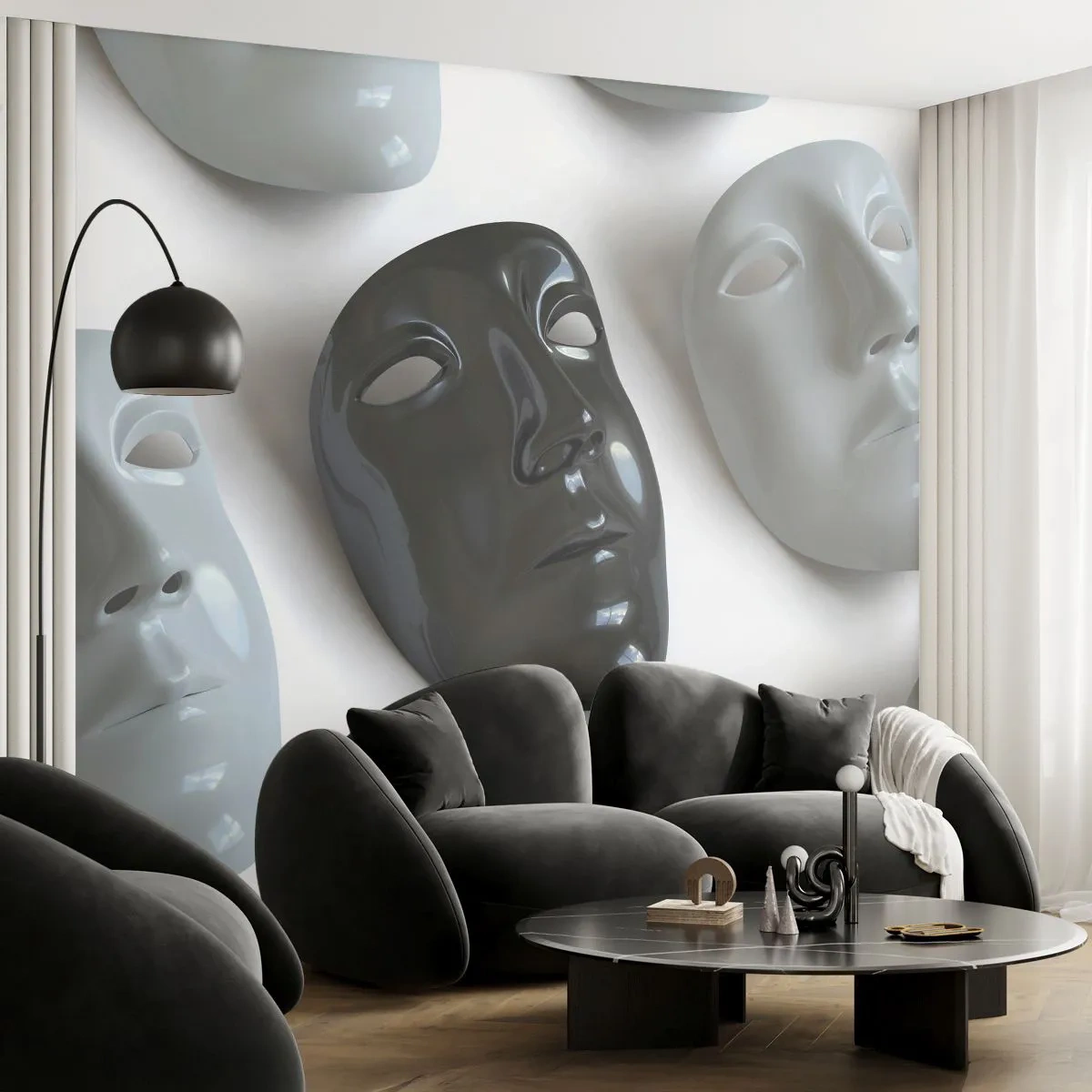 Fototapet Premium Canvas - Hvordan skiller man sig ud? - Stykke, Venetiansk maske, Sort og hvid - 250x175 cm