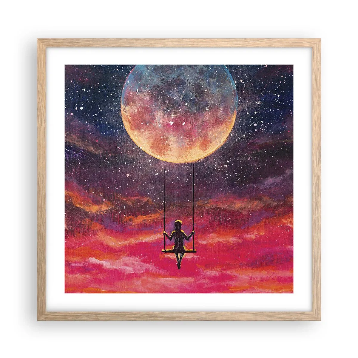 Plakat i ramme af lyst egetræ - Glæd dig i skyerne - 50x50 cm