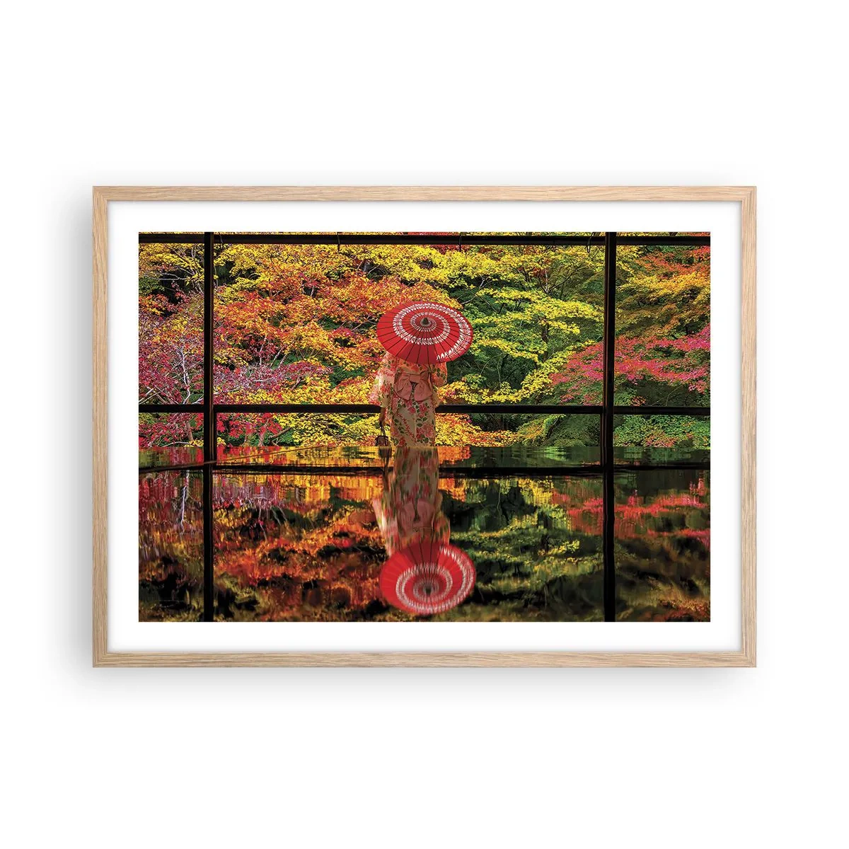 Plakat i ramme af lyst egetræ - I naturens tempel - 70x50 cm