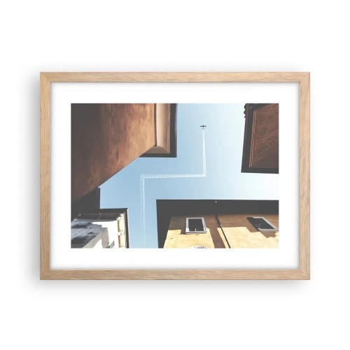 Plakat i ramme af lyst egetræ - Over den urbane labyrint - 40x30 cm