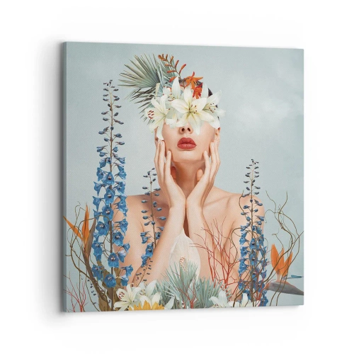 Lærredstryk - Billede på lærred - Kvinde blomst - 70x70 cm