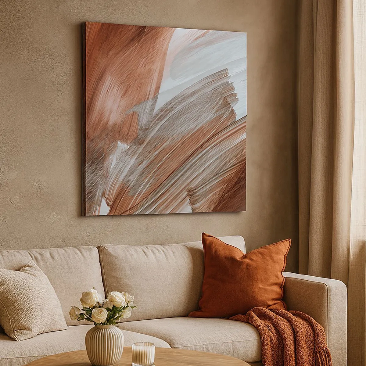 Lærredstryk - Billede på lærred - Efterårsagtig og blæsende abstraktion - 30x30 cm