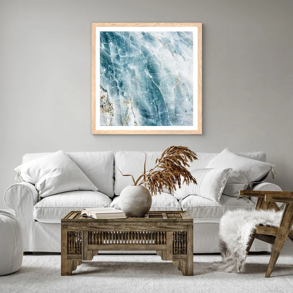 Plakat i ramme af lyst egetræ - Isverden - 60x60 cm