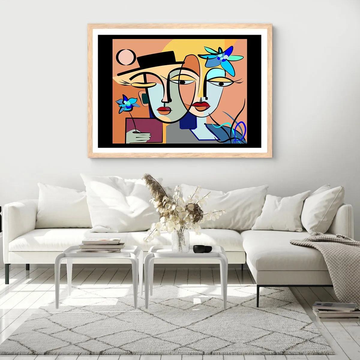 Plakat i ramme af lyst egetræ - Picassos randez vous - 91x61 cm