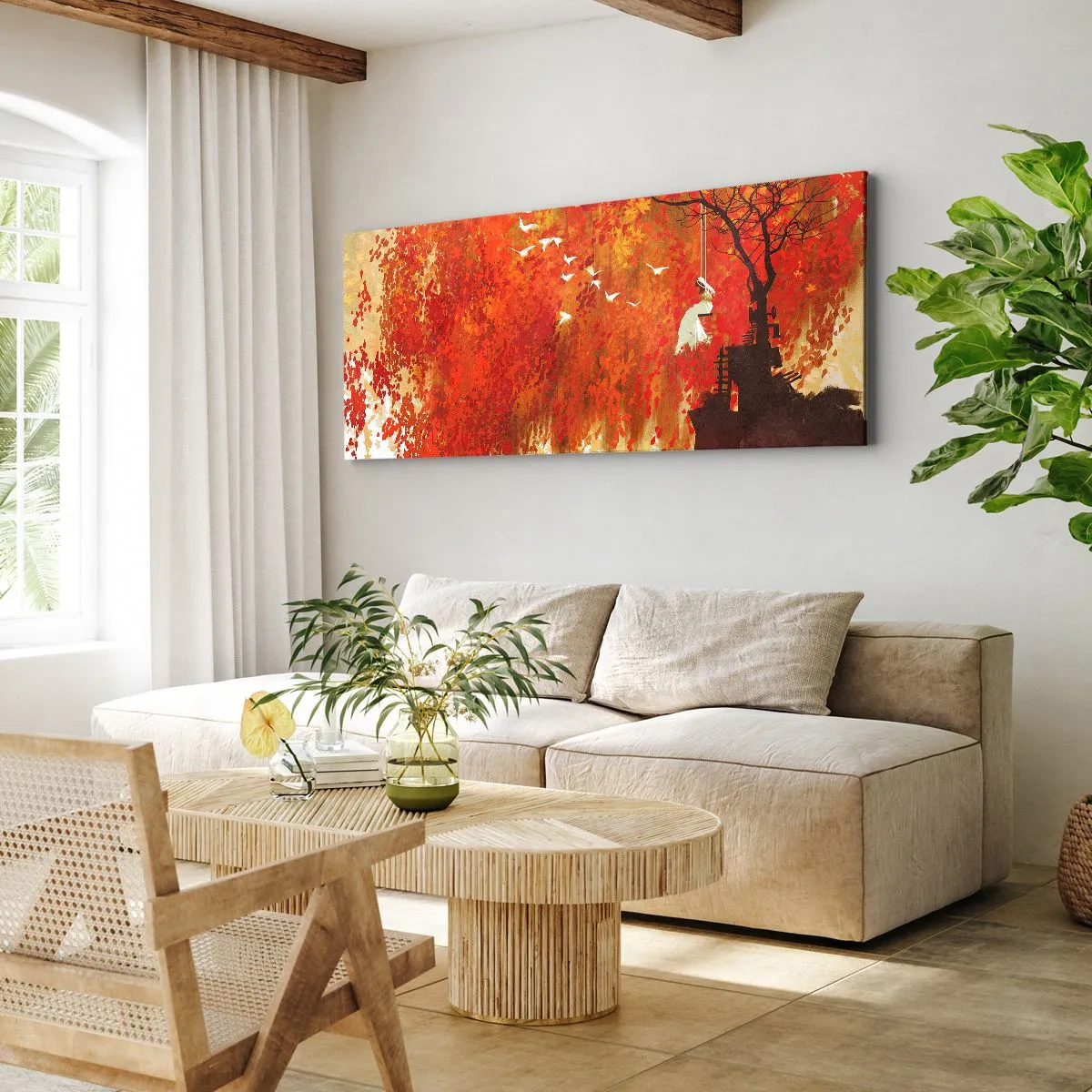 Lærredstryk - Billede på lærred - Vil han flyve med dem? - 140x50 cm