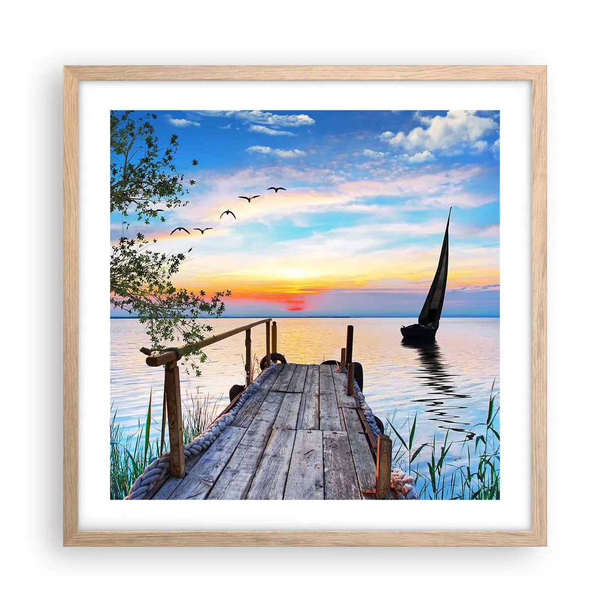 Plakat i ramme af lyst egetræ - Godaften - 50x50 cm