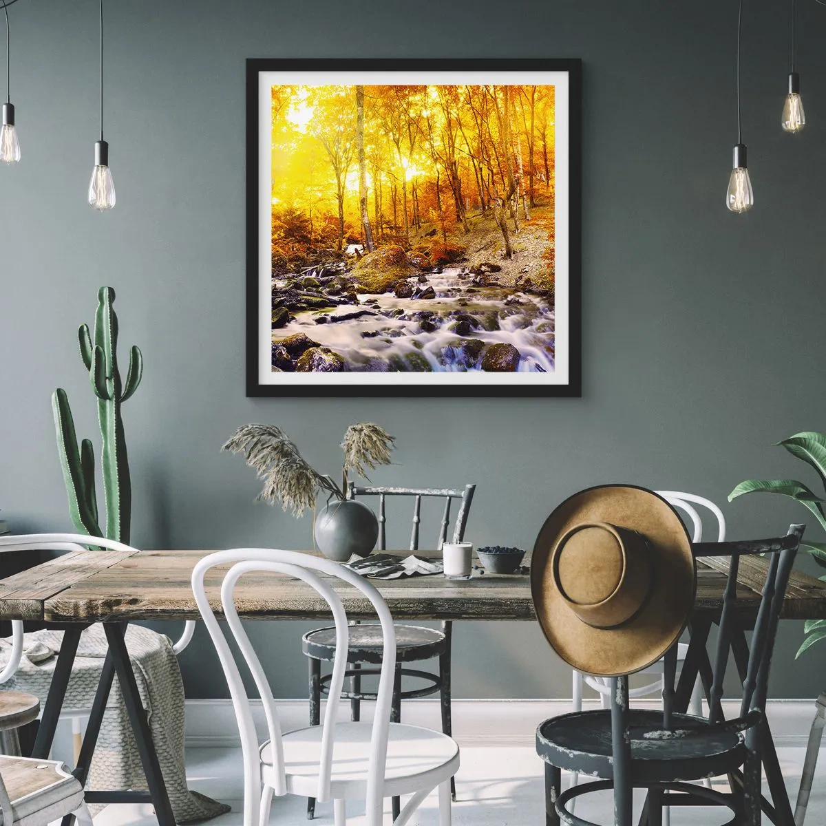 Plakat i sort ramme - Sten indfattet i guld og platin - 40x40 cm