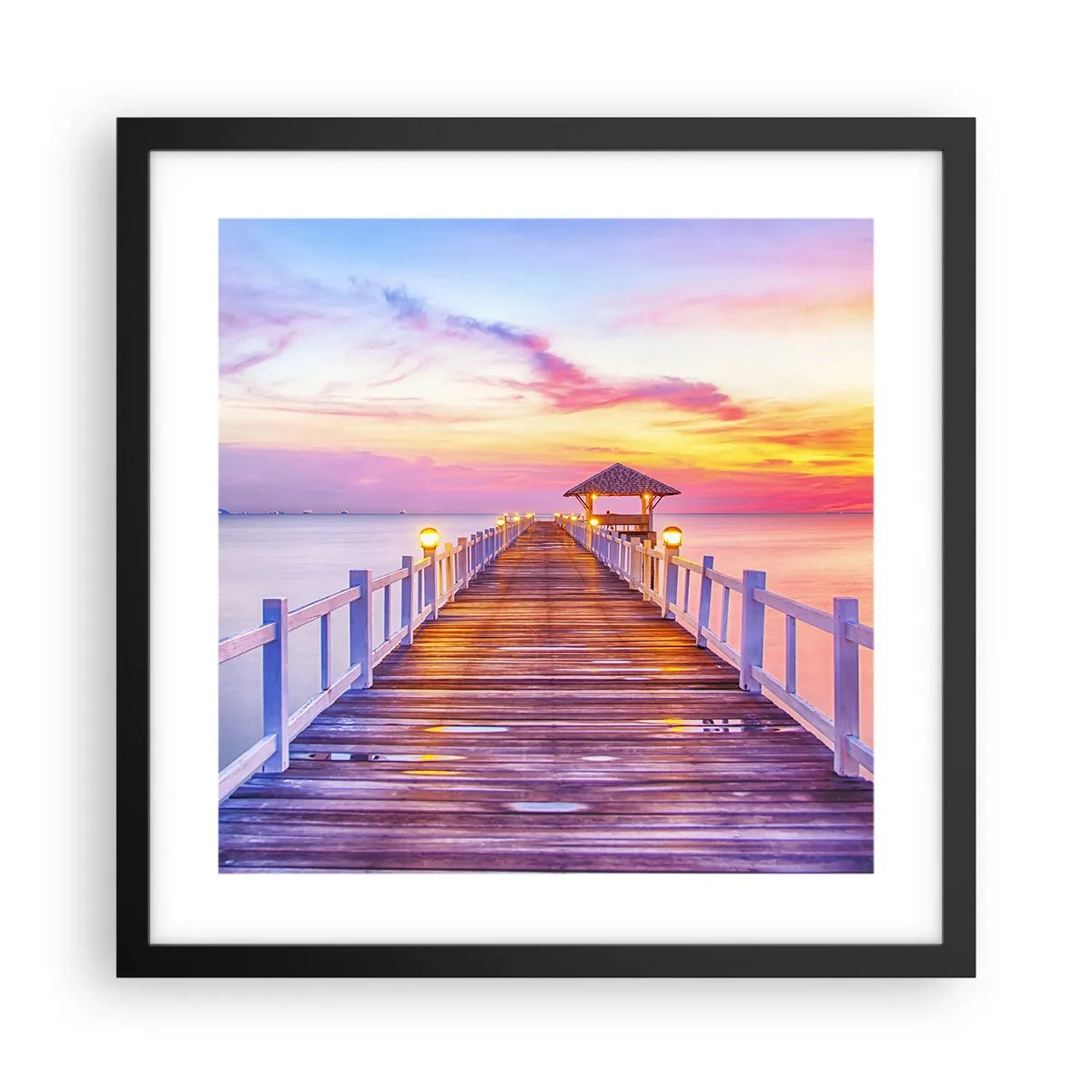 Plakat i sort ramme - Lilagylden stilhed om aftenen - 40x40 cm