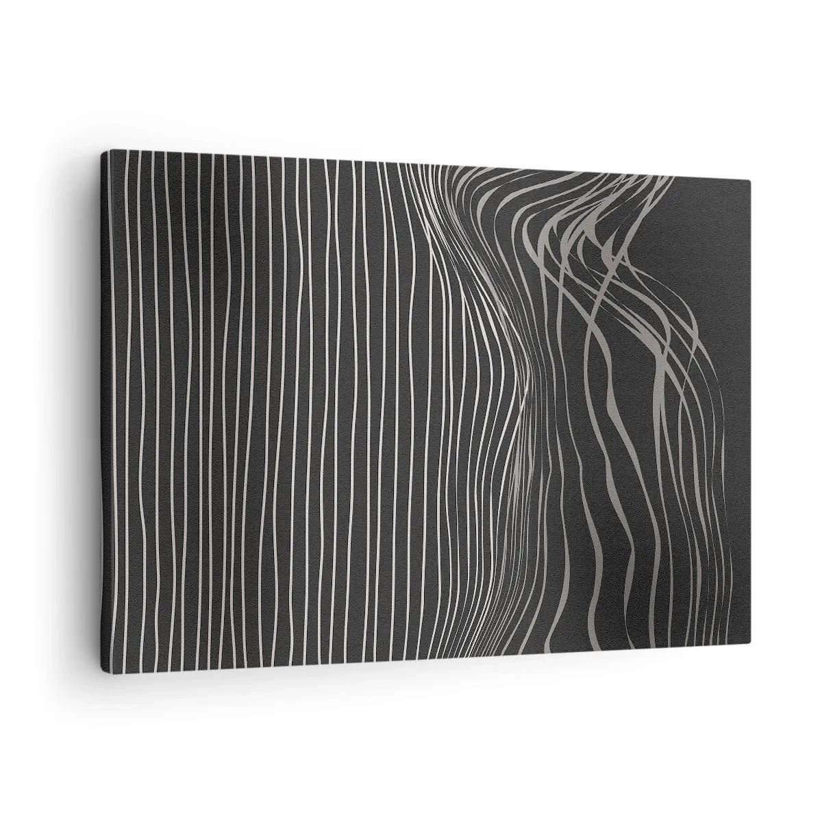 Lærredstryk - Billede på lærred - Hvide linjer på en mørkegrå baggrund i et abstrakt arrangement - 70x50cm - Rytme og accent - Moderne vægdekoration til stue og soveværelse ARTTOR